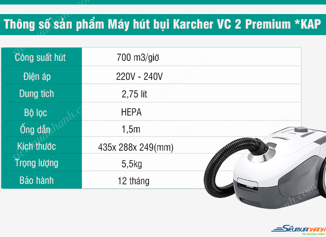 Máy hút bụi Karcher VC 2 Premium *KAP